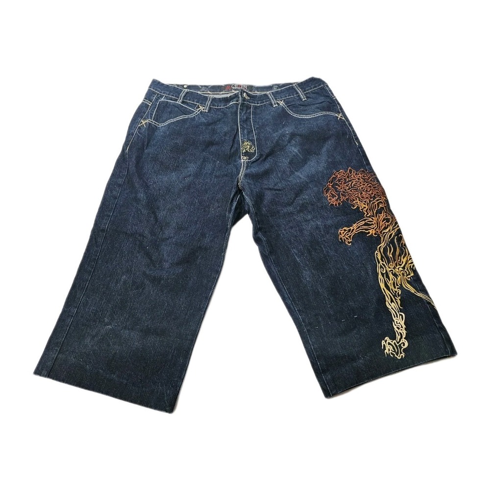 Cezer Jeans Mens Size 42  Blue Denim Baggy Hip Hop Embroidered 90s High Rise VTG